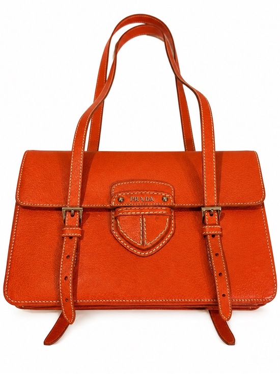 Prada Handbags - Prada Orange Double-Strap Leather Shoulder Bag - Vintage
